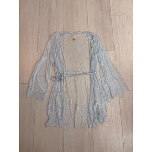 Vintage Jonquil by Diane Samandi Lingerie Short Robe Sz S Light Blue Lace